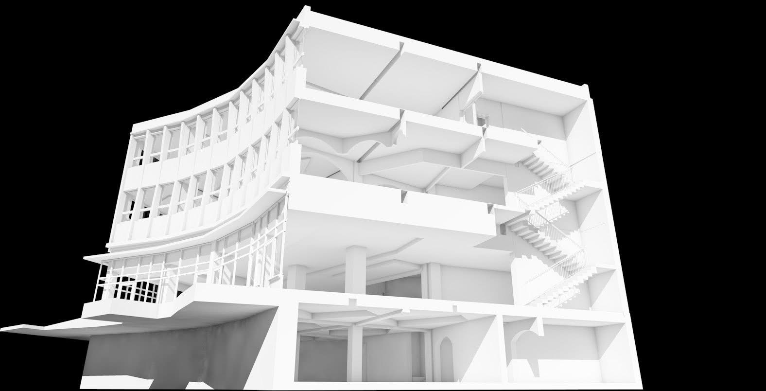 Model 3D secționat al unei clădiri comerciale