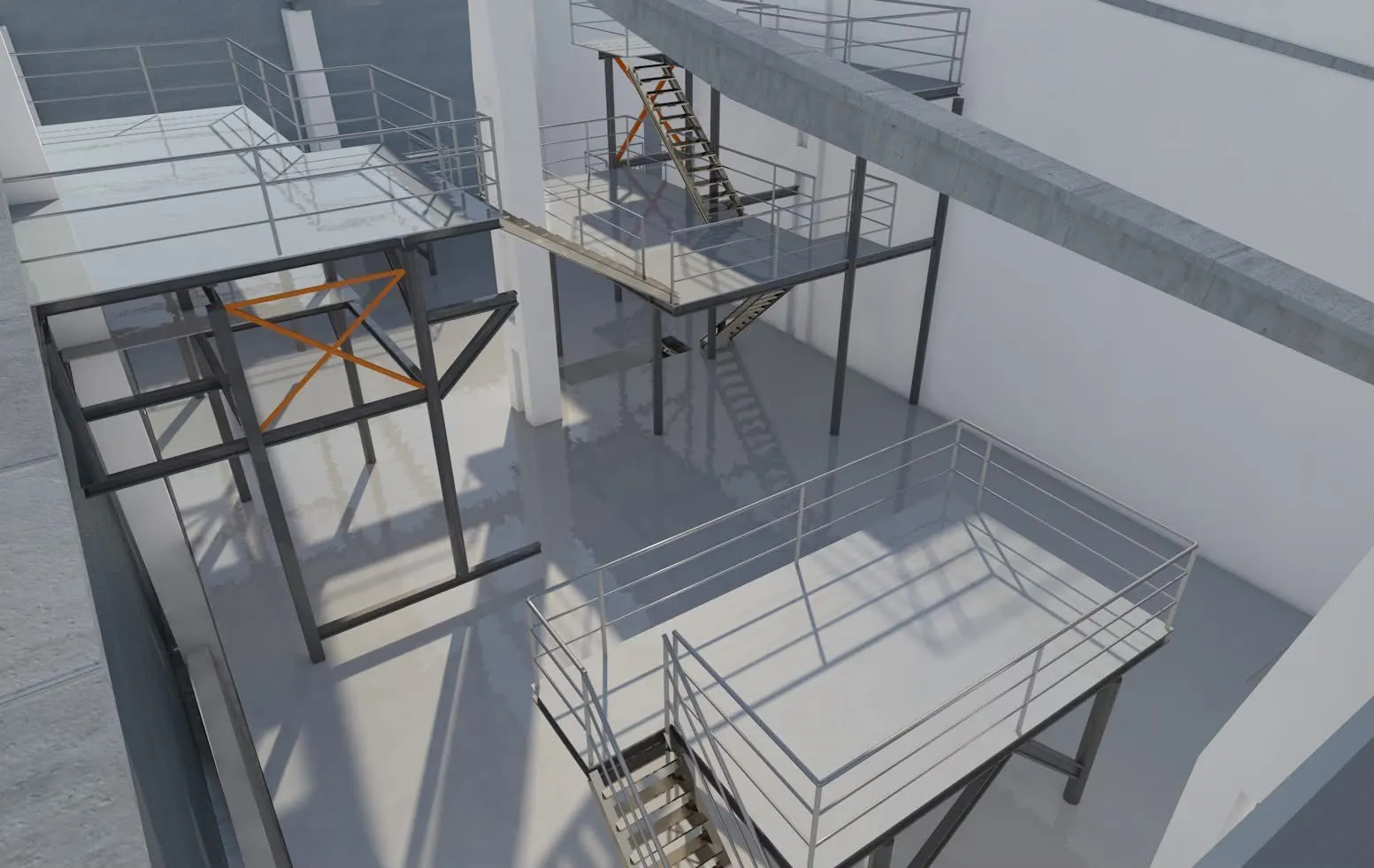Industrial hall, Iași — BIM model — intermediate steel platforms
