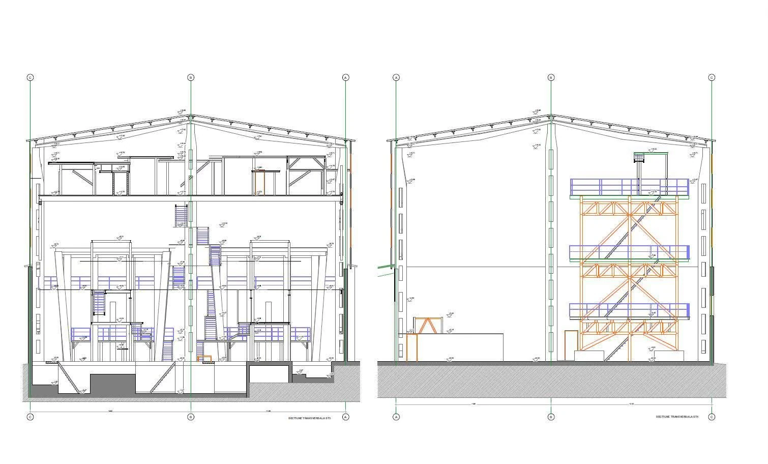 Industrial hall, Iași — Cross sections ST3 and ST4