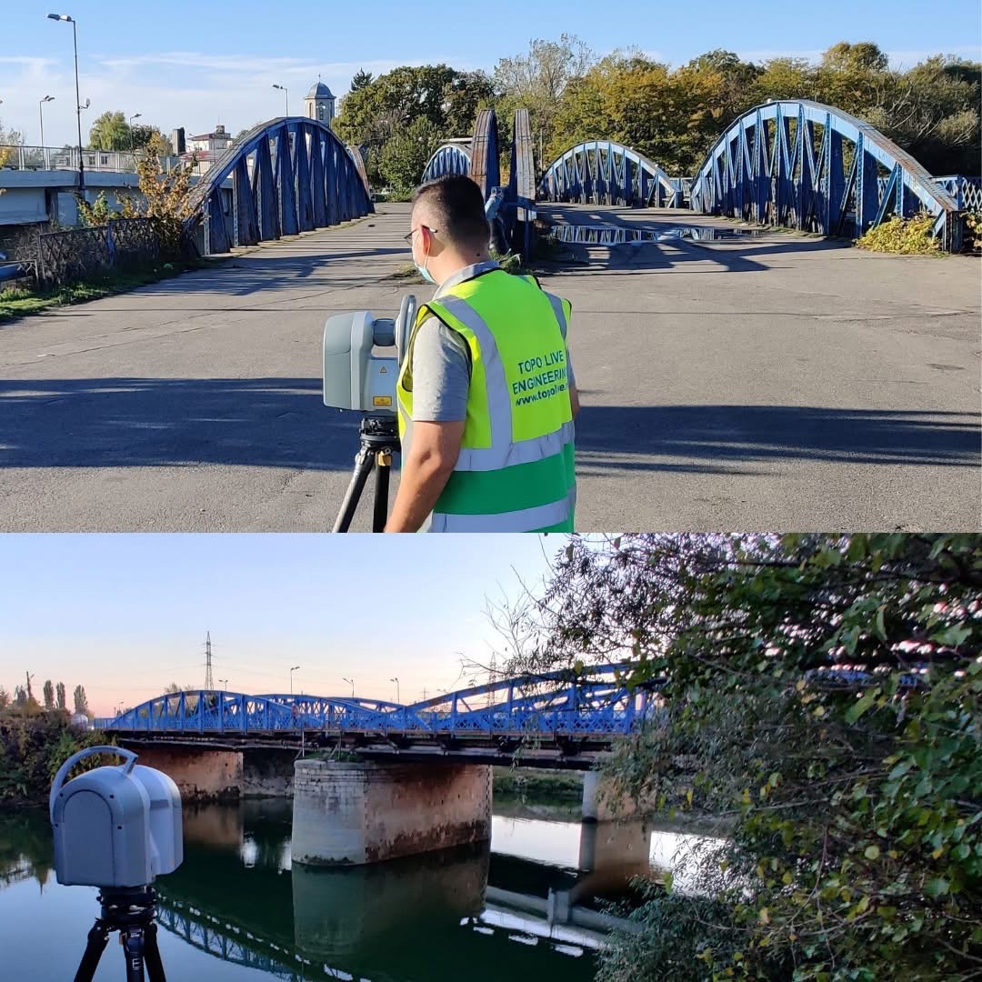 Echipă de scanare laser 3D la Podul Bizetz