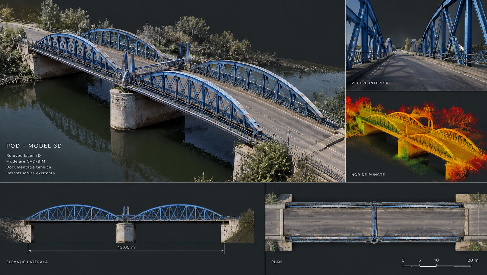 Podul Bizetz Giurgiu – scanare laser 3D, nor de puncte și model digital