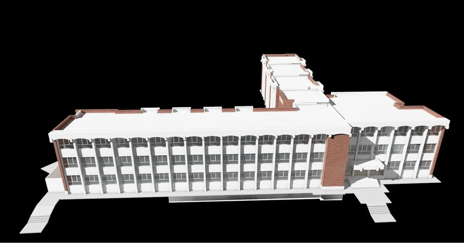 Ion Pillat Secondary School, Pitești — 3D model — complex with the rear wing