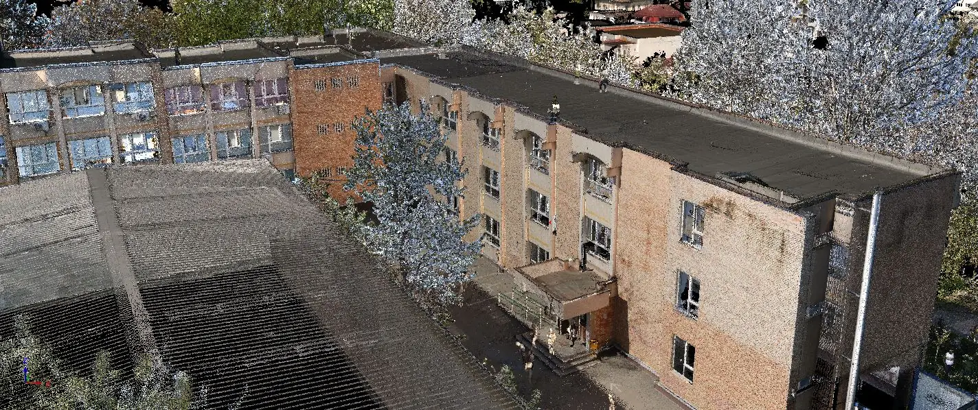 Ion Pillat Secondary School, Pitești — Colour point cloud — main façade