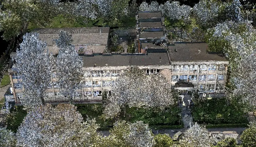 Ion Pillat Secondary School, Pitești — Point cloud — top view of the complex