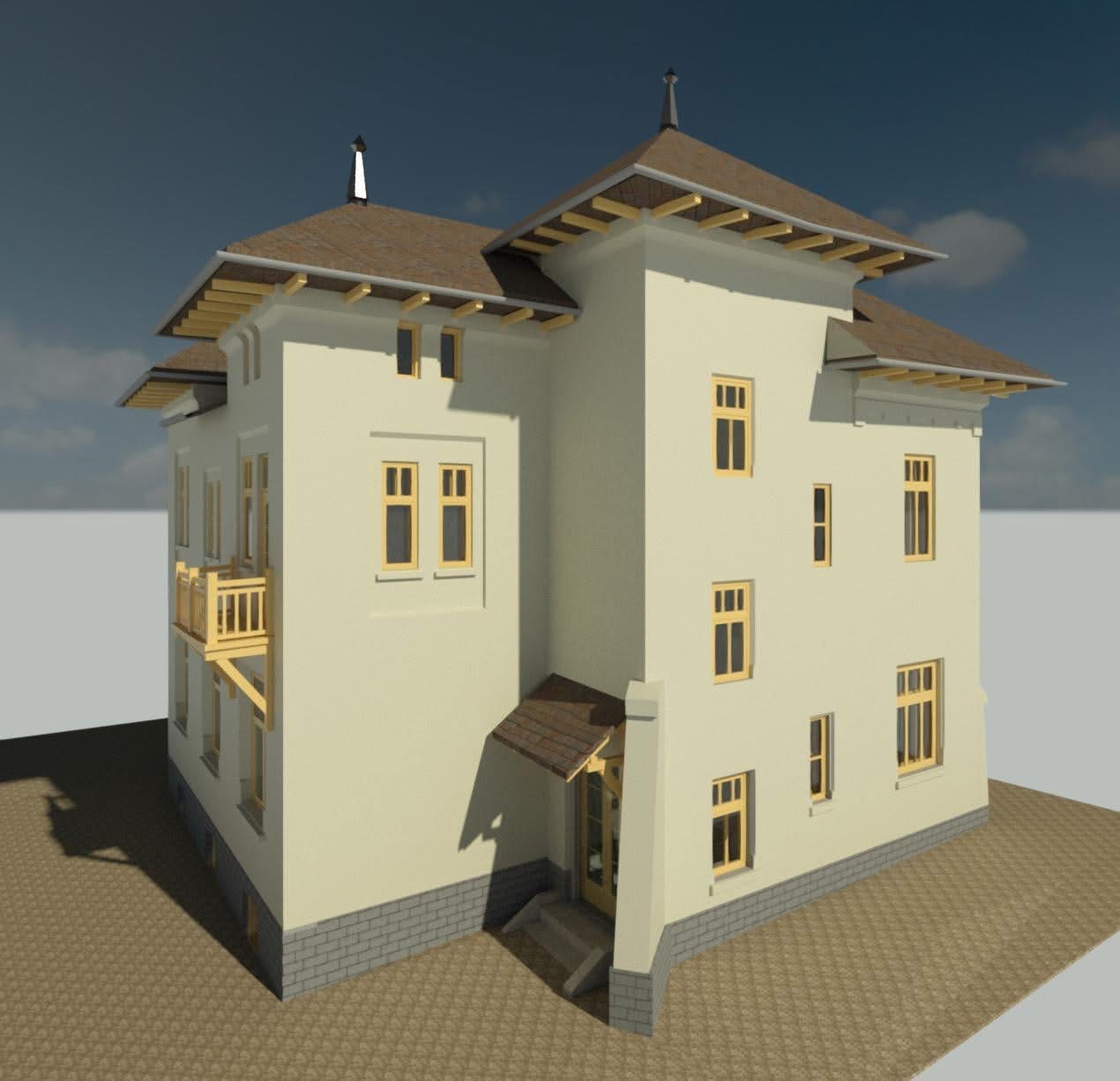Model 3D fațadă vilă Băile Govora