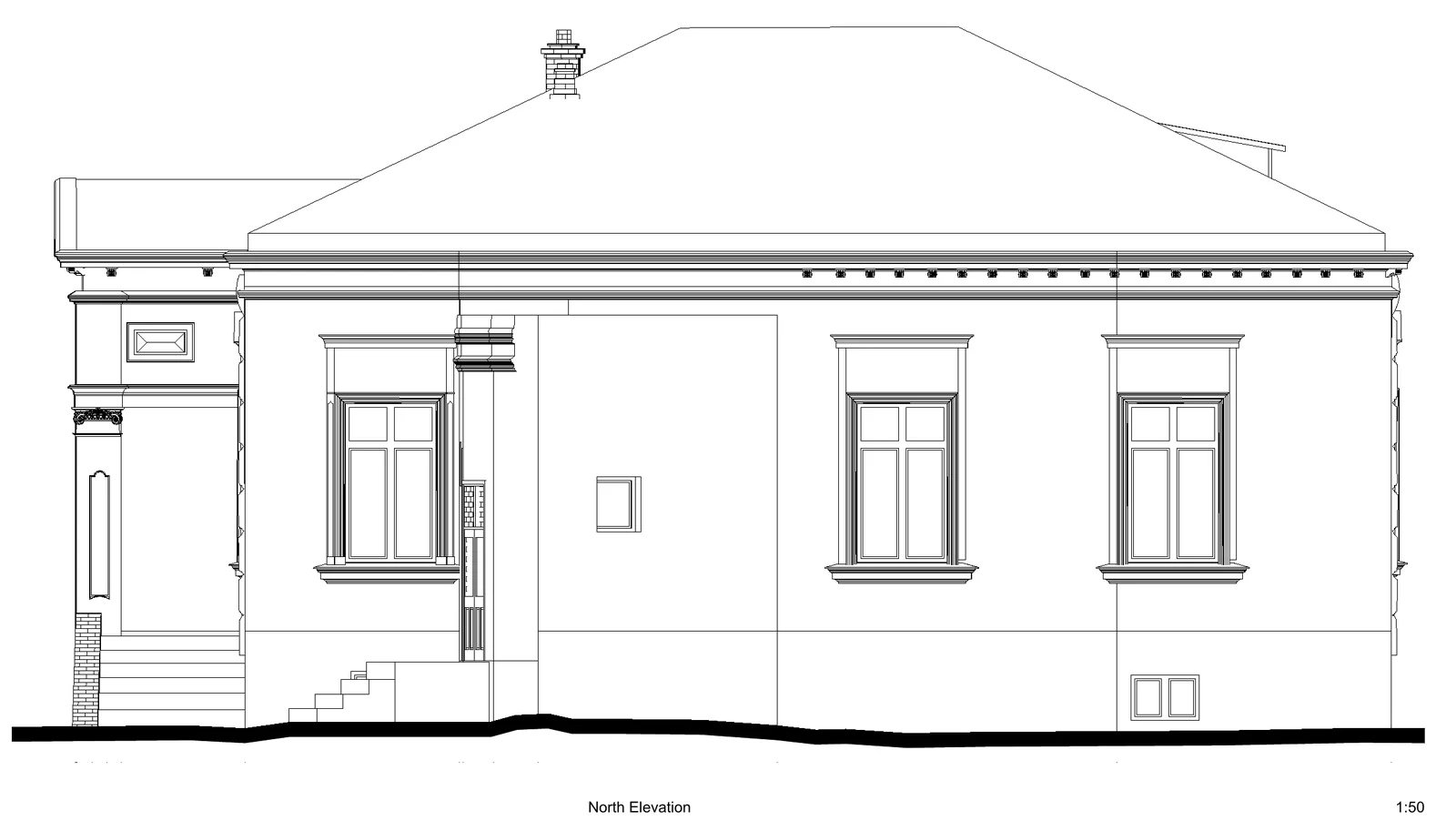 19th-century villa, Giurgiu — Survey — North elevation, scale 1:50