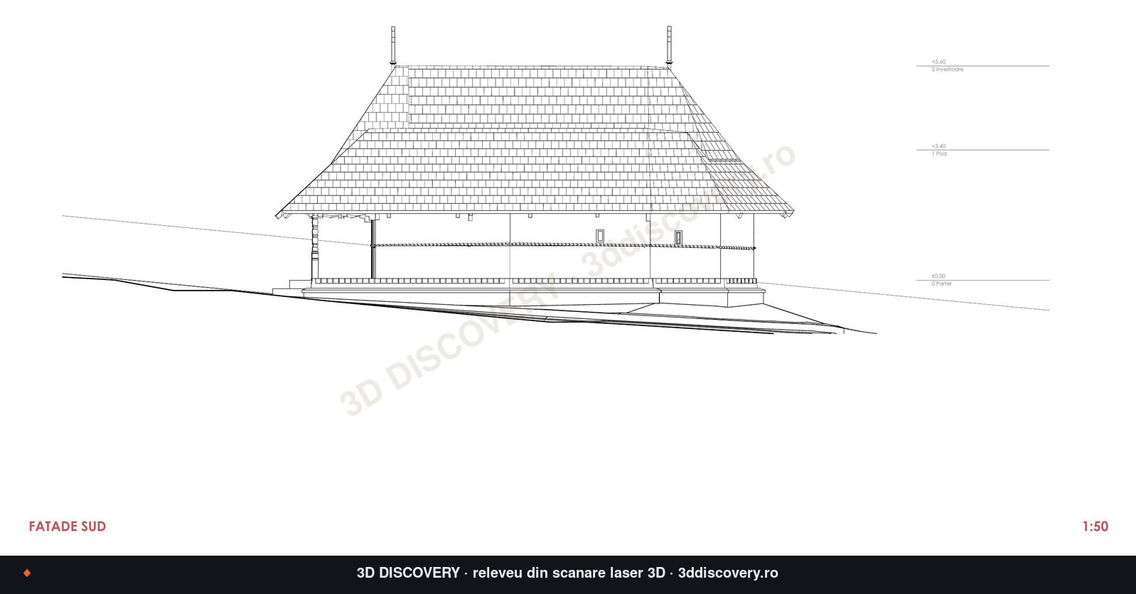 Dintr-un Lemn Monastery, the wooden church: south elevation