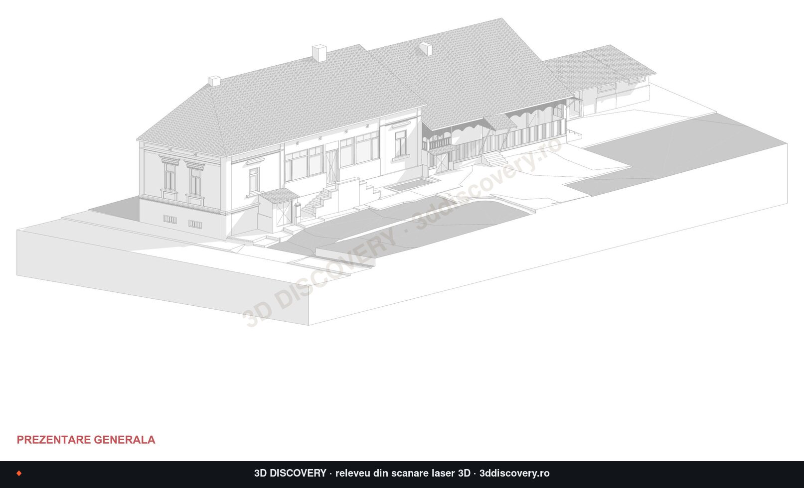 1950s house, Craiova: presentation axonometric from 3D laser scanning
