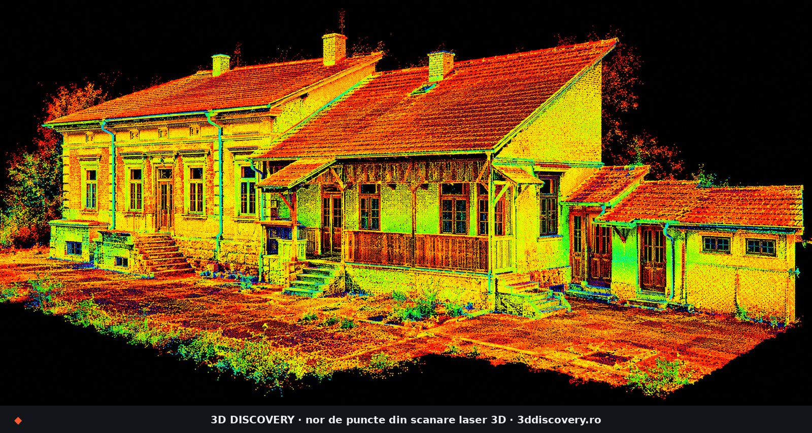 1950s house, Craiova: point cloud from 3D laser scanning, main façade and veranda