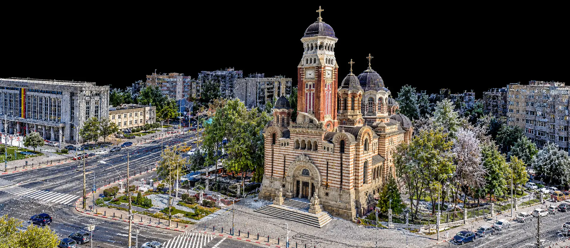 Catedrala Sfântul Ioan Botezătorul Ploiești — Nor de puncte color: catedrala în contextul urban