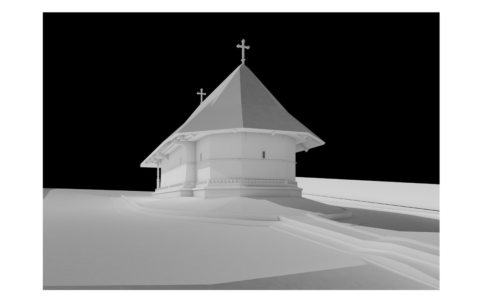 Biserica de lemn, Mănăstirea Dintr-un Lemn — Randare, vedere dinspre altar