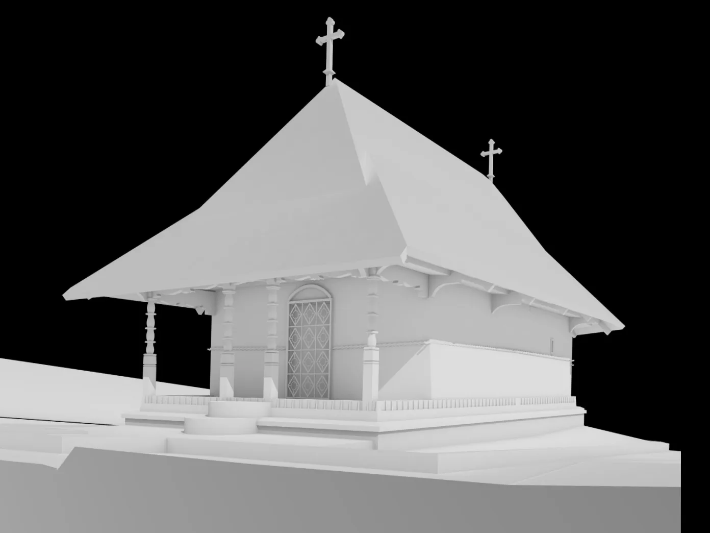 Model 3D al bisericii de lemn a Mănăstirii Dintr-un Lemn — randare