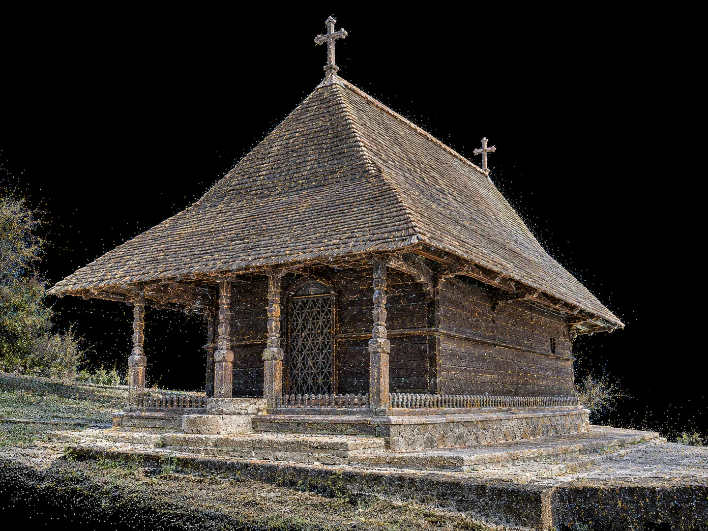 Nor de puncte al bisericii de lemn a Mănăstirii Dintr-un Lemn — scanare laser 3D