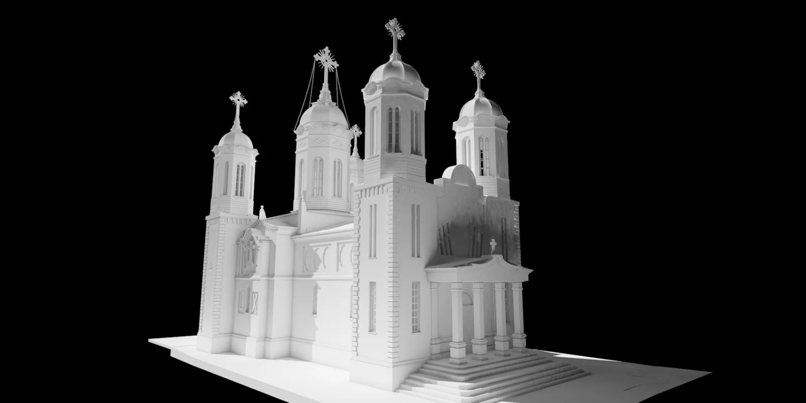 Model 3D al unei catedrale, vedere din față, realizat pe norul de puncte