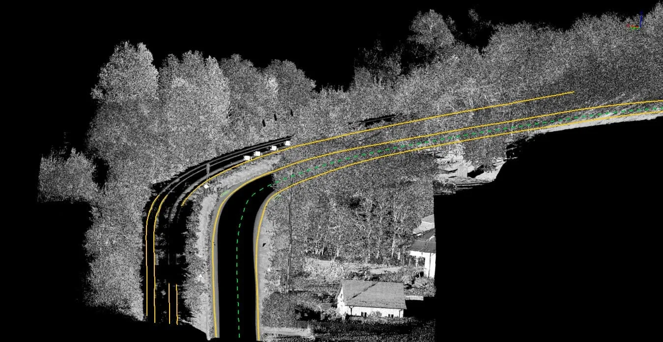 Mobile mapping LiDAR 3D Discovery — Drum în curbă: extragerea marginilor și a marcajelor