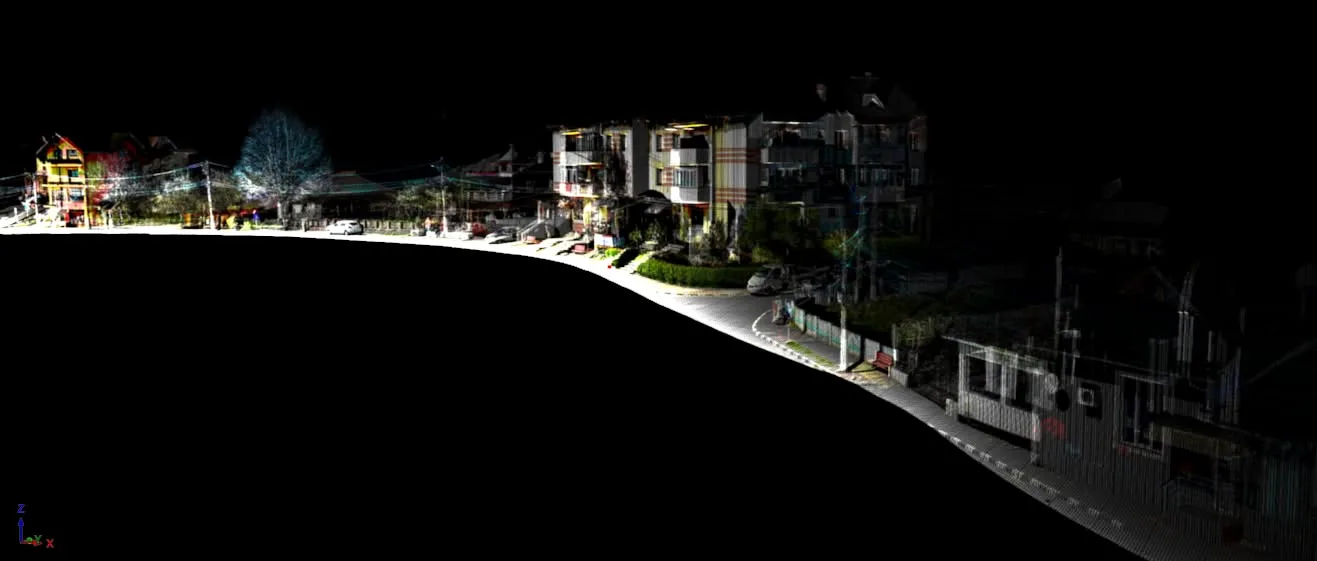 Mobile mapping LiDAR 3D Discovery — Stradă: nor de puncte RGB