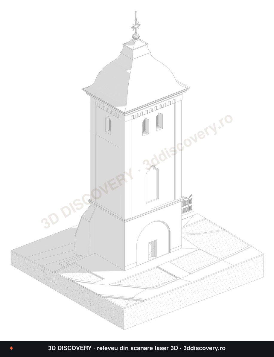 Bell tower of an episcopal complex: axonometric view from 3D laser scanning